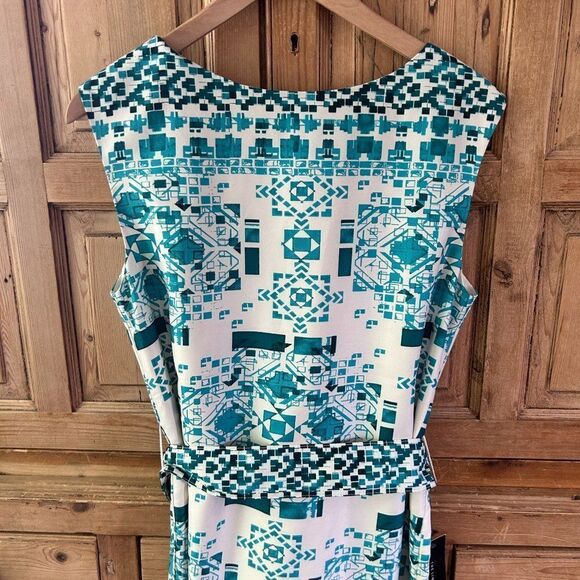 The Limited Size Small Cream Turquoise Blue Shift Dress Sleeveless Belted NWT - Picture 8 of 12